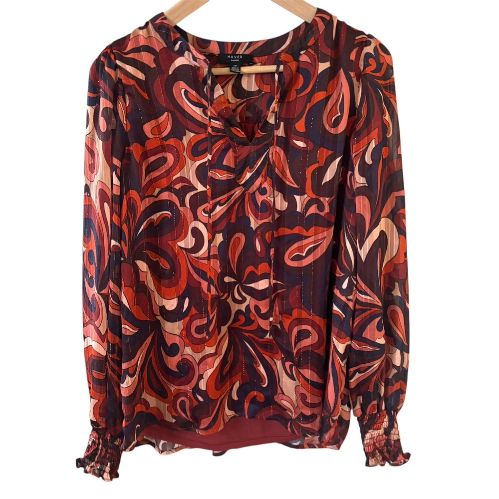 Haver London Womens Top Size Small Paisley‎ 70s Glitzy Shiny Colorful Boho Party